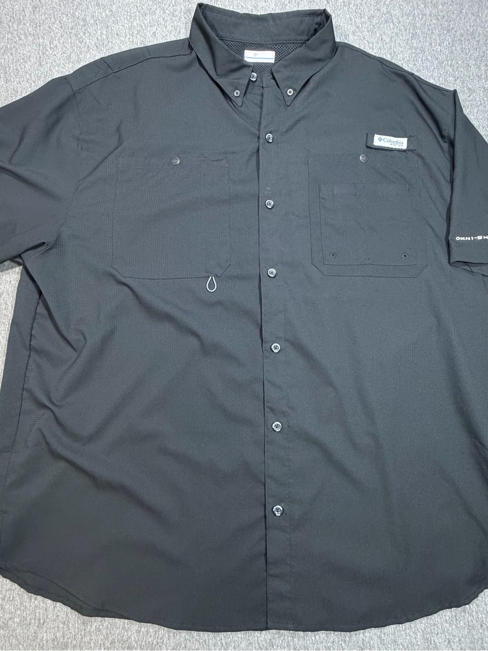 Columbia PFG Fishing Shirt Mens XXL 2XL Black Short-Sleeve Button-Down